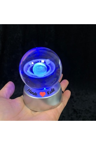 Kişiye Özel Galaksi Gezegen Işıklı 6 Cm Çapında Cam Kristal Küre