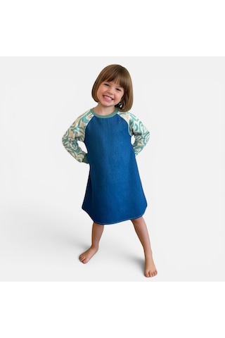 Bebe Raglan Kol Denim Elbise Krem - Yeşil Bebe Raglan Kol Denim Elbise Krem - Yeşil
