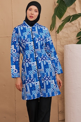 Hmm Swimwear Paraşüt Tam Kapalı Tesettür Mayo Desenli Dokuma 2224-189 Siyah