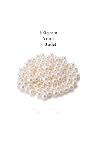 100 Gram 6mm Krem Renk Plastik İnci Boncuk Çanta Ve Takı Yapım Boncuğu 750 Adet