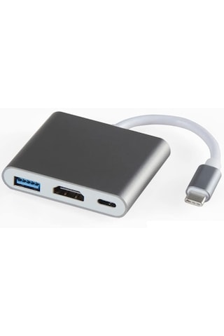 3-in-1 Type-c Çoklayıcı Adaptör Usb-c To Hdmı + Usb 3.0 + Pd Şarj Laptop, Macbook, Tablet Ve Telefon Uyumlu Dönüştürücü Hub