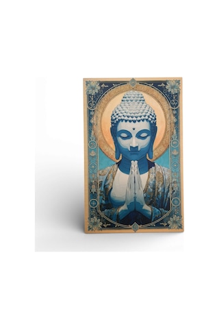 Mavi Buddha Meditasyon Ahşap Tablo - Aydınlanma Ve İçsel Huzur Dekoru - 16x25 Cm Özel Baskı Spiritüel Sanat