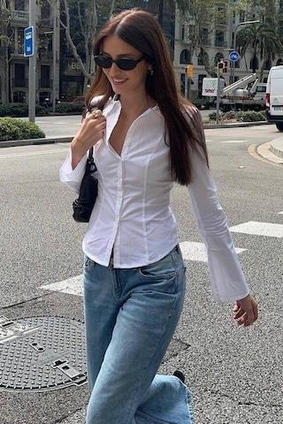 Madmext Beyaz Vücuda Oturan Slim Fit Kadın Gömlek Mg2659 Beyaz