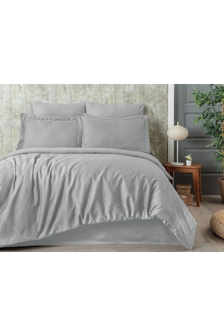 Tivoli %100 Pamuk Jakarlı & Saten Çift Kişilik Nevresim Takımı - Gri Rengi - 200x220 Cm Gri