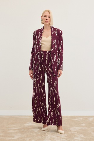 Sateen Desenli Bol Paça Pantolon - Bordo-136494 Bordo