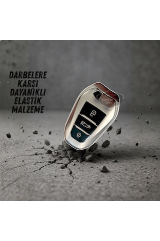 Peugeot 208 308 508 2008 3008 5008 Citroen C3 C4 Uyumlu Silikon Anahtar Kılıfı Oto Anahtar Kabı Darbe Emici Anahtarlık Koyu Titan Gri 00 Şüscaroto Aksesuar