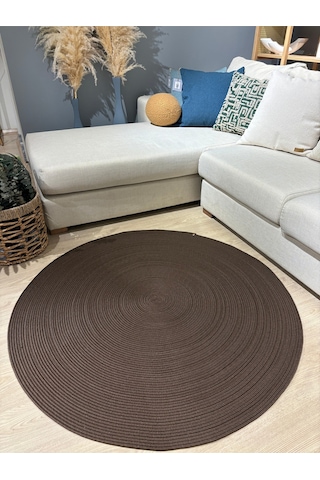 Jüt Yuvarlak Hasır Görünümlü Klasik Halı Kilim Kahverengi