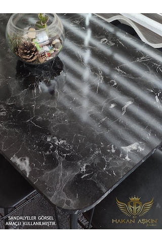 By Hakan Aşkın Metal Ayaklı 60x90 Cm Tek Masa Black Marble Eclipse 2024 Mutfak - Balkon - Çalışma Masası Parlak Siyah Mermer Desen