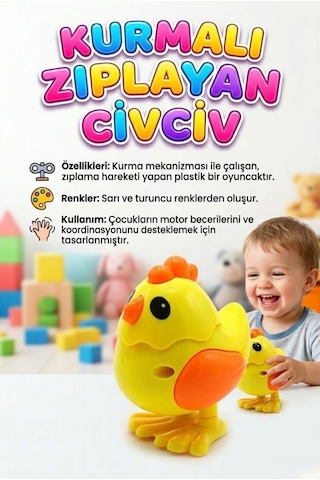 Zıplayan Kurmalı Oyuncak Civciv - Hareketli Eğitici Bebek Ve Çocuk Oyuncağı - Nostaljik Civciv