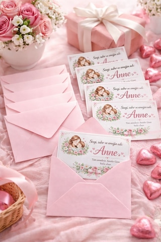 Anneler Günü Zarflı Hediye Kartı Anne Temalı Mesaj Kartı Özel Tasarım Paketleme Kartı 10 Adet