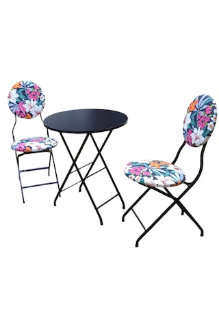 Katlanabilir Kehribar Desenli Metal Masa Ve Sandalye Takımı - 2 S