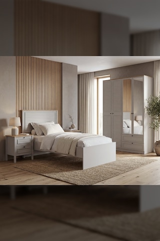 Taiga 4 Kapaklı 2 Çekmeceli Gardırop/dolap 137x210x52 Cm Buz Gri Country Tasarım