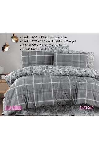 Ranforce Light Safir Gri Çift Kişilik Nevresim Takımı Gri - Beyaz