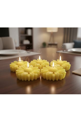 Artepieza 5'li Set Papatya Figürlü Soya Wax Mum-sarı Papatya Tasarımlı 5'li Mum Seti 5 1 Cm Açık Sarı