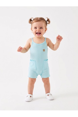 HelloBaby Pamuklu İp Askılı Cep Detaylı Kız Bebek Tulum Mavi