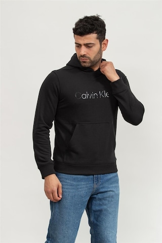 Calvin Klein 00gmf4w302bae-pw - Sweat Hoodıe Erkek Siyah Kapüşon Yaka Normal Kalıp Sweatshirt Siyah