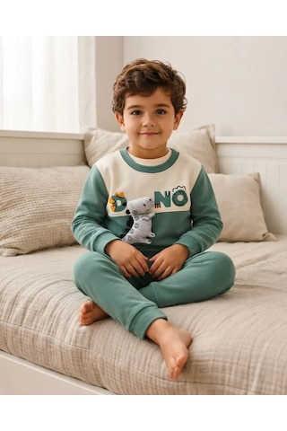 Karacon Baby Alt Üst Takım Erkek Bebek Yeşil 3d Dinozor Aplikeli 2 Parça
