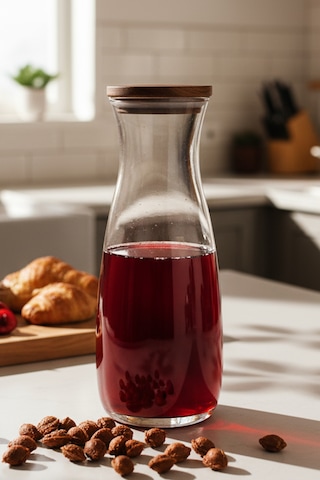 Snippy Nur - Ahşap Kapaklı Cam Sürahi Karaf 1180 Ml