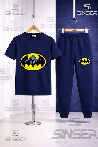Ss Sinser Çocuk Batman Logo Icınde Baskılı Tişort Eşofman Takımı Lacivert