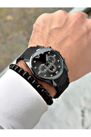 Premium Tasarım Silikon Kordon Exclusive Serisi Metal Kasa Erkek Kol Saati-bileklik Hediyeli Siyah