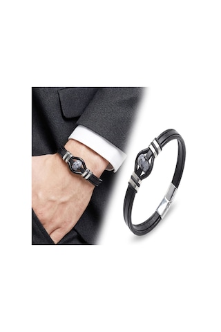 Moncuk Design Snowy Obsidian Rondela Doğaltaş Ve Deri Çelik Bileklik 33512b14d8 Siyah