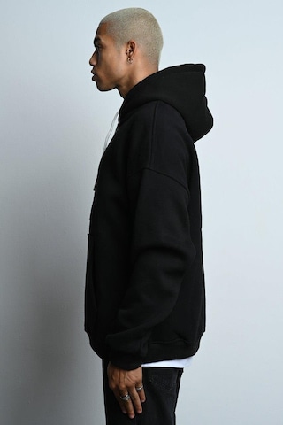 Oversize Kapşonlu Kanguru Cepli İçi Polarlı 3 İplik Erkek Sweatshirt Siyah