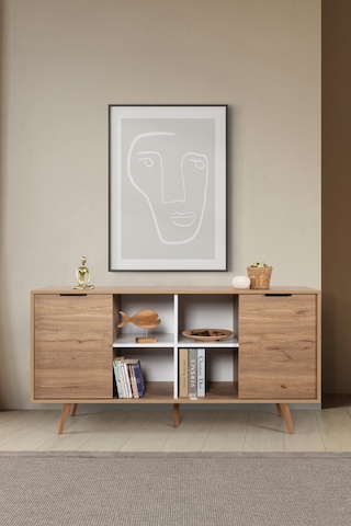 4621 Sina 160 Cm Ahşap Ayaklı , Metal Kulplu Konsol , Sepet - Beyaz , Oturma Odası , Salon Diğer