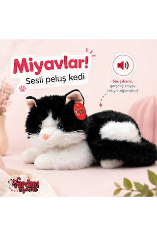 36 Cm Peluş Sesli Kedi Oyuncak, 4 Asorti Renk Seçenekli Yumuşak Kedi Peluşu, Ses Efektli Çocuk Oyuncağı, Sarılmalık Uyku Arkadaşı Ve Hediye Peluş Kedi Pjh14473 Siyah-beyaz