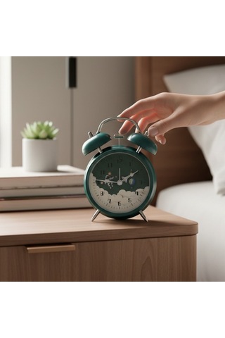 Astronot Tasarımlı Kırmızı Masa Üstü Büyük Boy Alarmlı Çalar Saat Yeşil