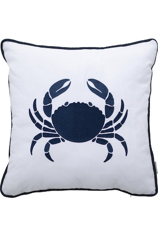 Mudo Home Marin Crab Nakışlı Kırlent Beyaz Lacivert 50x50 Cm