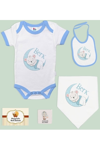 Bk Kids Kişiye Özel İsimli 5 Parça Mavi Bebek Body Zıbın Ve Battaniye Hediye Seti, Yeni Doğan Bebek Giyim Hediyesi-3