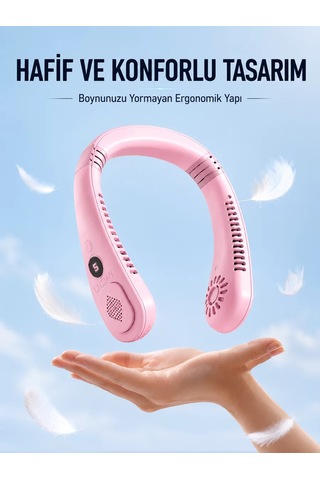 Hepsi Pembe Boyun Tipi Fan Usb Şarjlı Hafif Tasarım Güçlü Hava Üflemeli Serinletici Najmaddin