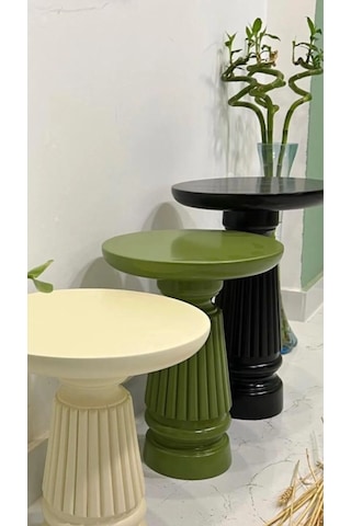 Wood Renkli 3 Lü Set Mantar Yan Sehpa Fiskos Çiçeklik