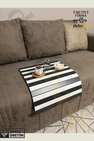 Antrasit-beyaz Renk Çok Amaçlı Koltuk Kenar Sehpası, Supla, Yemek Servis Altlığı Antrasit-beyaz