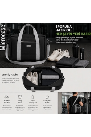 Microcase 4 Bölmeli Geniş Hacim Dayanıklı Spor Seyahat Malzeme Çantası Medium Al5583 Siyah