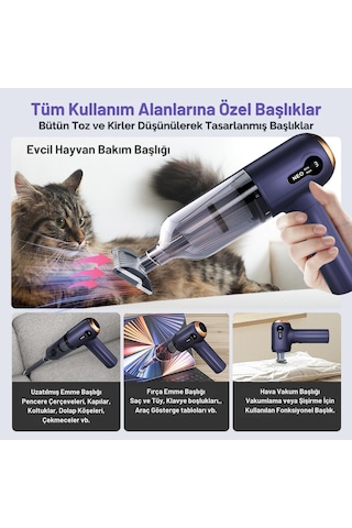 Şarjlı Araç Süpürgesi 3 Kademeli Süper Çekim Gücü 2in1 18.000pa