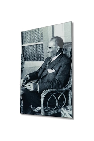 Atatürk Portresi Cam Tablo Evlika, Ev Ve Ofis Duvar Dekoru, Hediyelik Büyük Temperli 4 Mm Cam Tablo Evlika