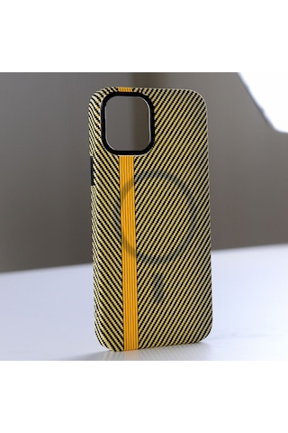 Merci Iphone Uyumlu 14 Pro Uyumlu Carbon Line Magsafe Destekli Kılıf Sarı