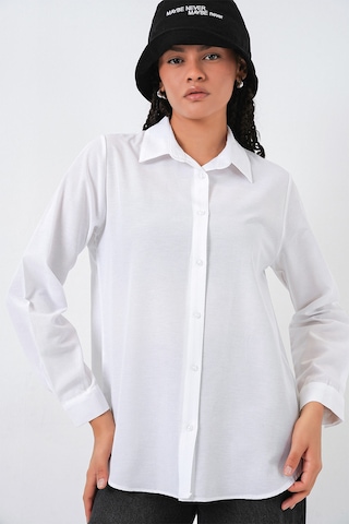 Bigdart Kadın Oversize Basic Gömlek 20349 - Beyaz