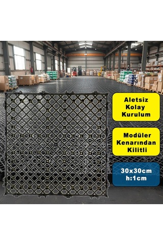 10 Adet-30x30cm Plastik Izgara Kenarından Geçmeli - Çok Amaçlı Kilitli Plastik Zemin Izgarası - Nemden Koruma Izgarası -nem Koruma Platformu Siyah