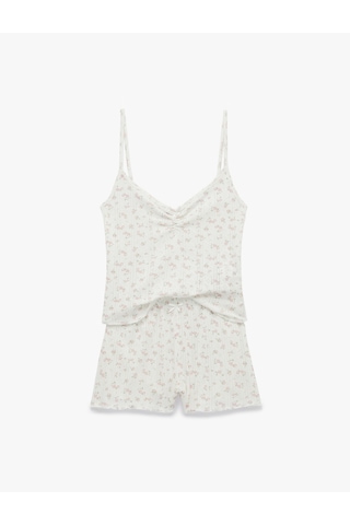 Koton Pamuklu Desenli İnce Askılı Şortlu Pijama Takımı Pembe Desenli 6slk40181mk