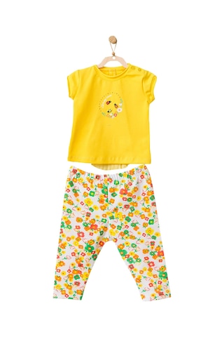 Andywawa Kız Bebek Çiçek Motifli Çok Renkli Alt Üst Takım AC21834 Sarı