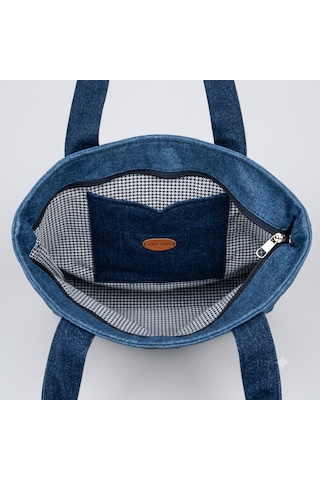 El Yapımı Orijinal Denim Kadın Omuz Çantası Mavi - Lacivert