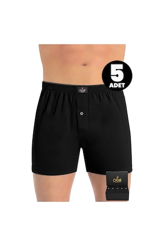 Öts Premium 5'li Erkek Boxer Düğmeli, Süprem - Hediye Kutulu, %100 Pamuk, Siyah
