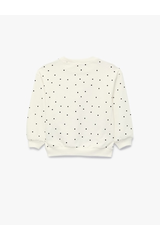 Koton Uzun Kollu Bisiklet Yaka Kalp Desenli Pamuklu Sweatshirt Ekru Desenli 7wmg10028ak