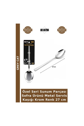 Özel Seri Sunum Parçası Sofra Ürünü Metal Servis Kaşığı Krom Renk 27 Cm