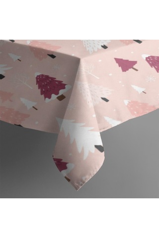 Noel Desenli Dikdörtgen Masa Örtüsü 60x84 İnç, Su Geçirmez Ve Leke Tutmaz Noel Ağacı Kar