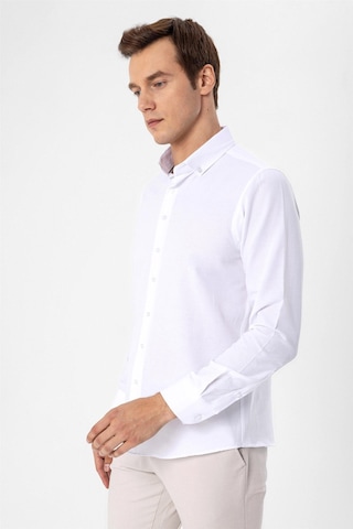 Süvari Beyaz Slim Fit Düz Düğmeli Yaka Gömlek Beyaz