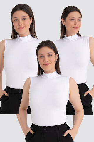 Arma Yıldız Kadın Beyaz Balıkçı Yaka Kolsuz Body 3'lü Paket Beyaz