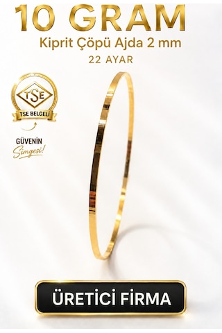 22 Ayar Tse Belgeli 10 Gram 2 Mm Kibrit Çöpü Ajda Altın Bilezik İşçiliksiz